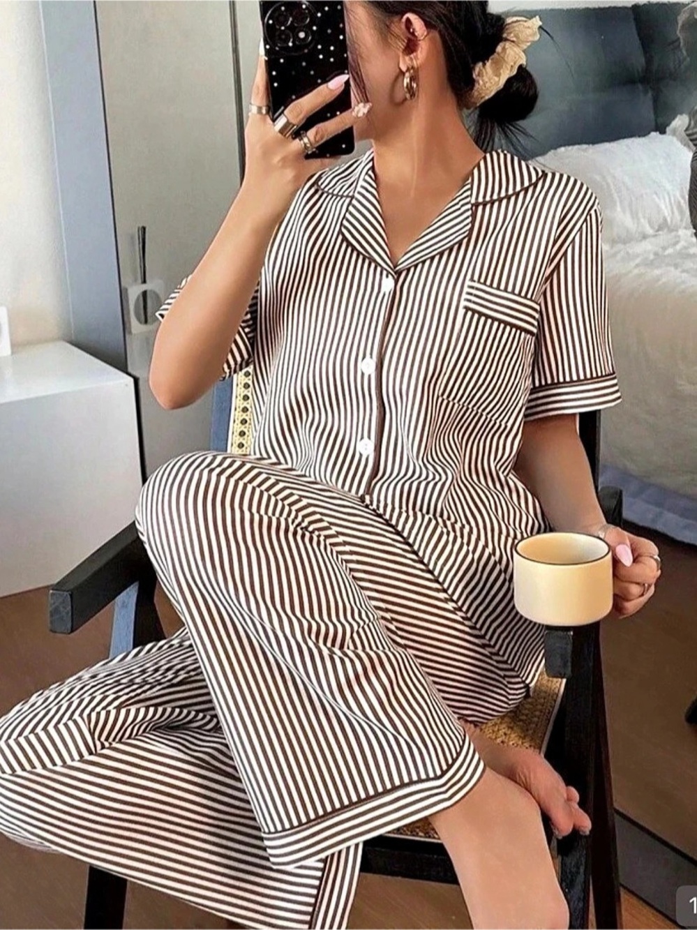 Striped Pajama Set in Brown & White NWT